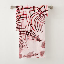 Conjunto De Toalhas Traços curvos vermelhos cruzados sobre fundo leve