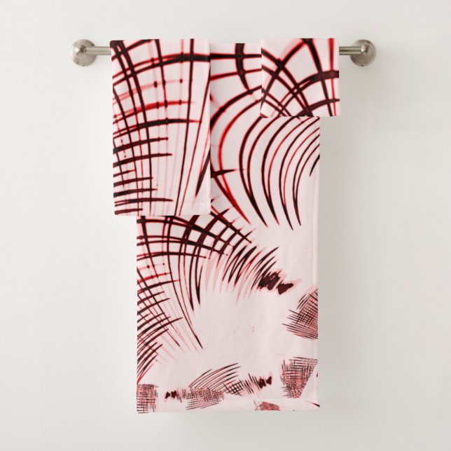 Conjunto De Toalhas Traços curvos vermelhos cruzados sobre fundo leve (Insitu)