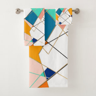 Conjunto De Toalhas Traços Geométricos Dourados com Abstrato Colora