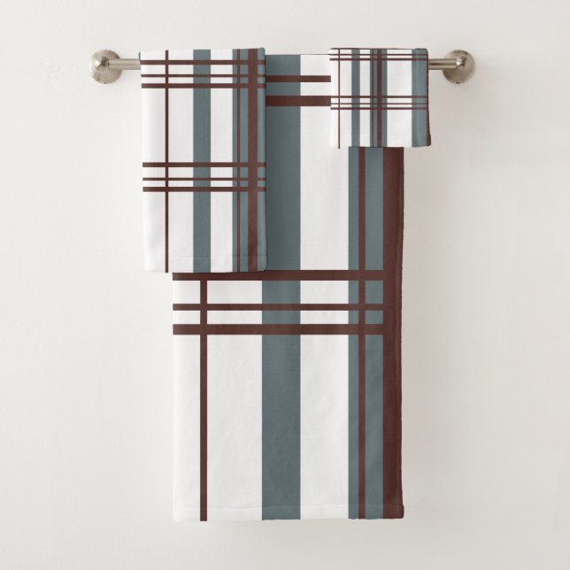 Conjunto De Toalhas Traditional Plaid Smoke Grey, Deep Burgandy, White (Insitu)