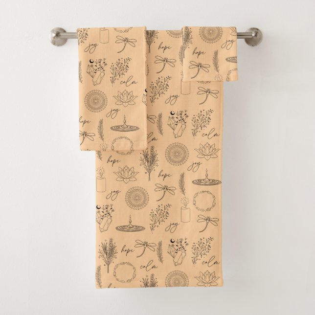 Conjunto De Toalhas Tranquil Symbols: 3-Piece Wellness-Inspired (Insitu)