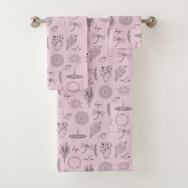 Conjunto De Toalhas Tranquil Symbols: 3-Piece Wellness-Inspired (Insitu)