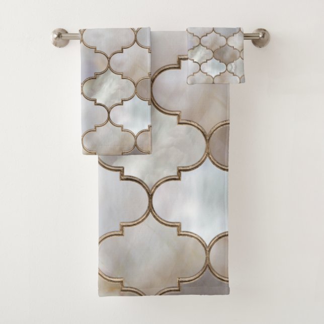 Conjunto De Toalhas Trellis Pearl e Dourado marroquino (Insitu)