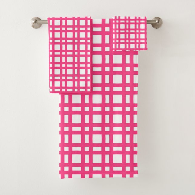 Conjunto De Toalhas Trellis rosa e branca brilhante (Insitu)