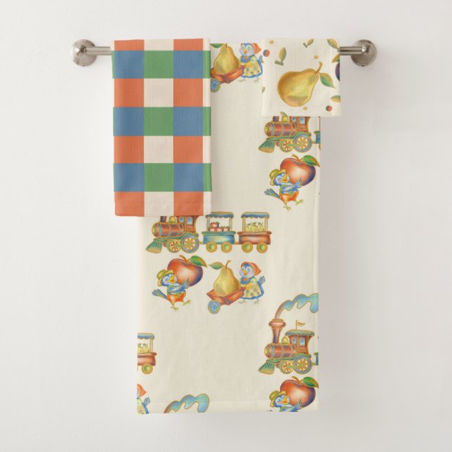 Conjunto de Toalhas Trem Maçã Pássaro Fofo (Insitu)
