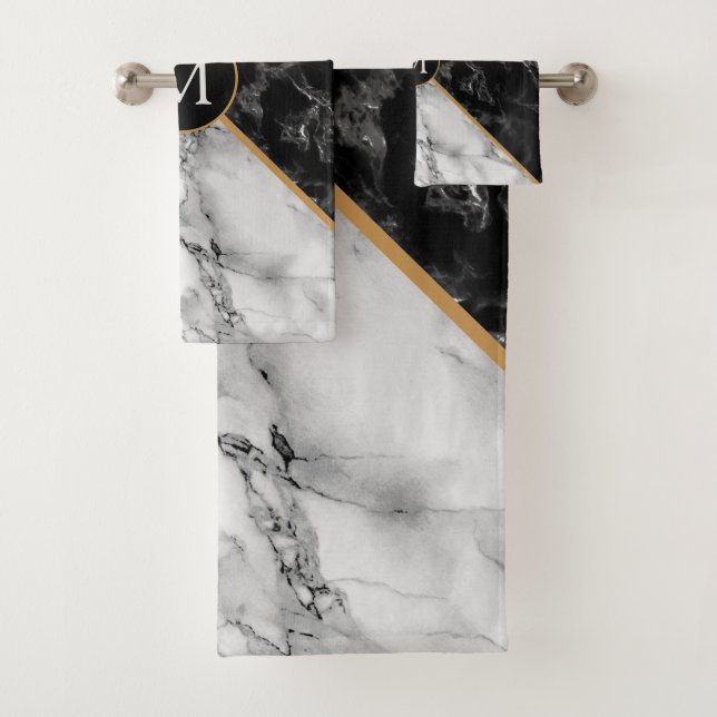 Conjunto De Toalhas Trendent Black & White Marble Stone - Adicionar su (Insitu)