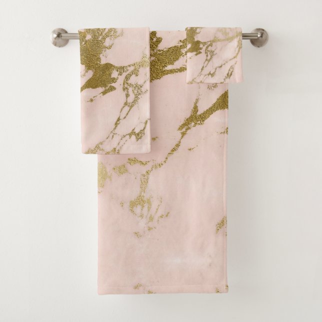 Conjunto De Toalhas Trendy Blush Dourado Marble Rosa (Insitu)