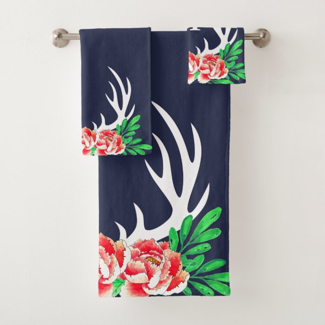 Conjunto De Toalhas Trendy Floral Peonies & Deer Antlers (Insitu)