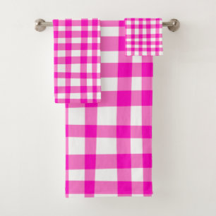 Conjunto De Toalhas Trendy Girly Abstrato Gingham em branco-rosa-escur