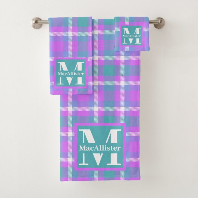 Conjunto De Toalhas Trendy Pastel Vaporwave Tartan Xadrez Monograma (Insitu)