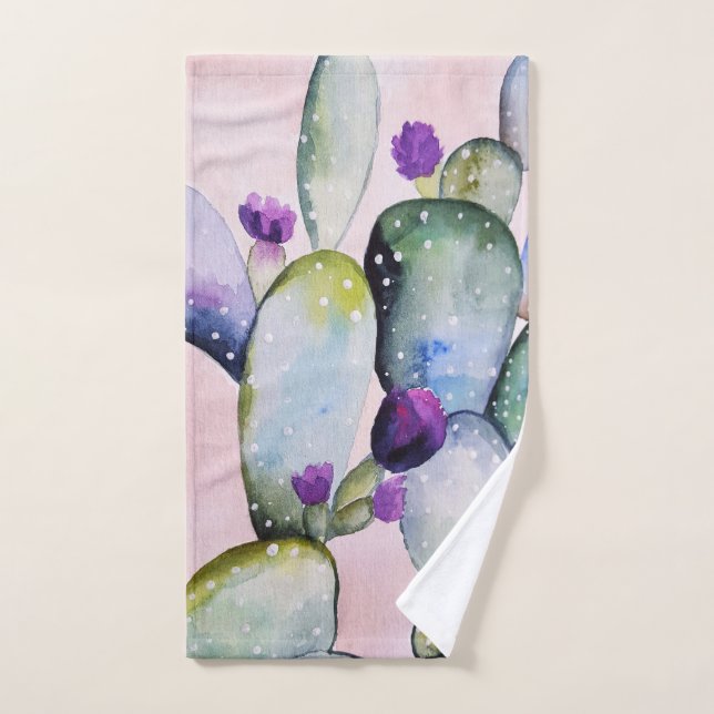 Conjunto De Toalhas Trendy Watercolor Cactus & Cactus Blossoms (Toalha de mão)