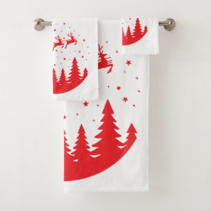 Conjunto De Toalhas Trenó de Papai Noel e Rena Voando Sobre as Copas d