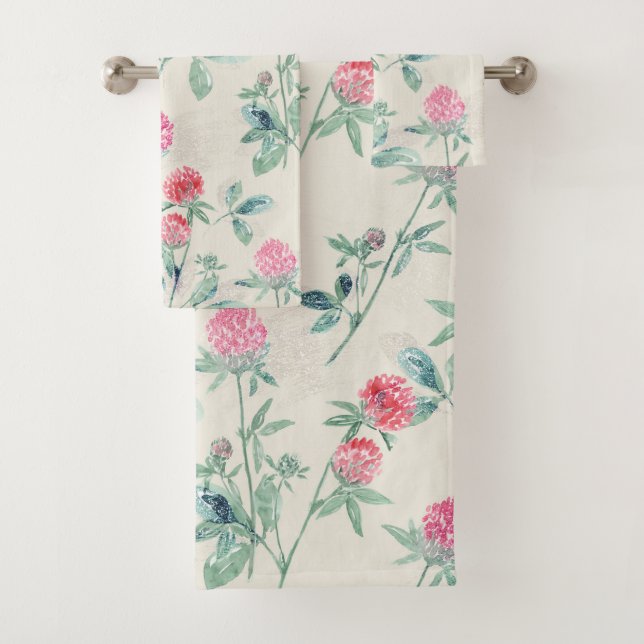 Conjunto De Toalhas Trevo, shamrock em bege. (Insitu)