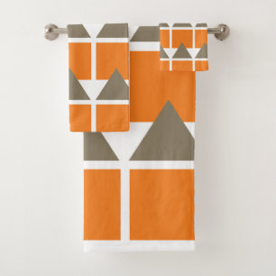 Conjunto De Toalhas Triângulo de Cinza Laranja Esquadrado