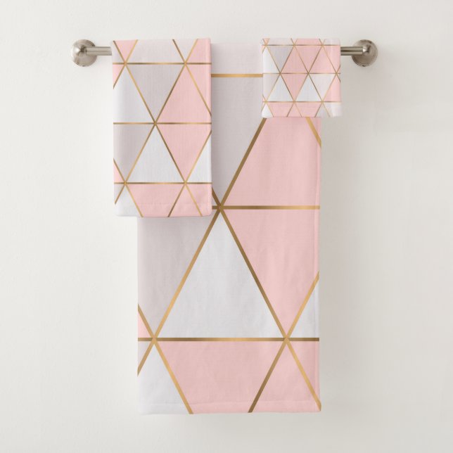 Conjunto De Toalhas Triângulos Geométricos Abstratos Modernos Rosa Dou (Insitu)