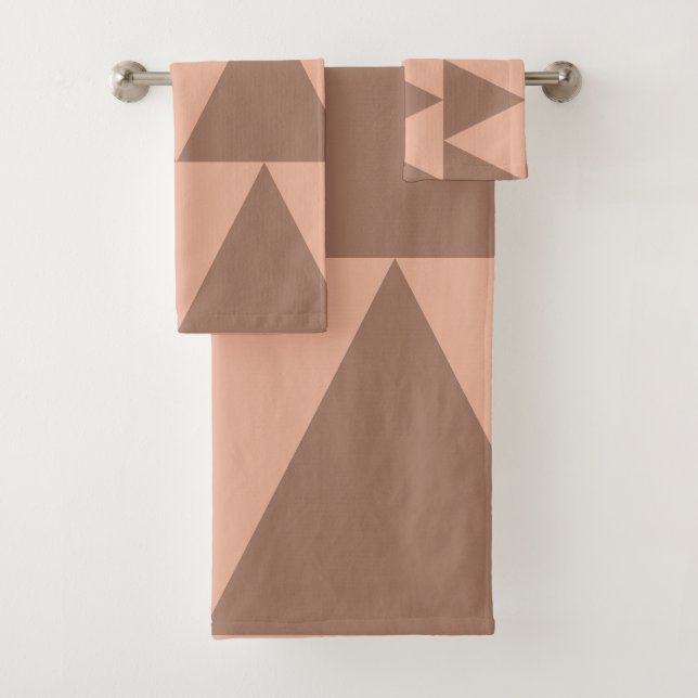 Conjunto De Toalhas Triângulos Grandes Geométricos Mocha Mousse Rosa D (Insitu)