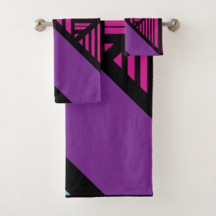 Conjunto De Toalhas Triângulos - Rosa, Roxo, Azul e Preto