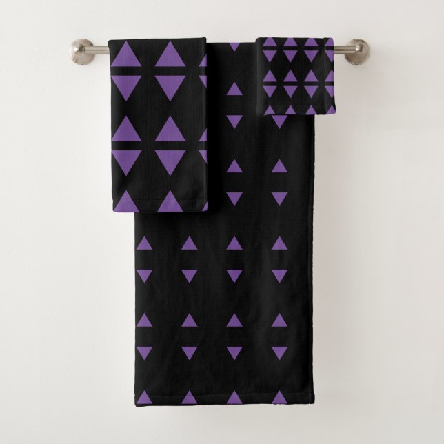 Conjunto De Toalhas Triângulos roxos em preto (Insitu)