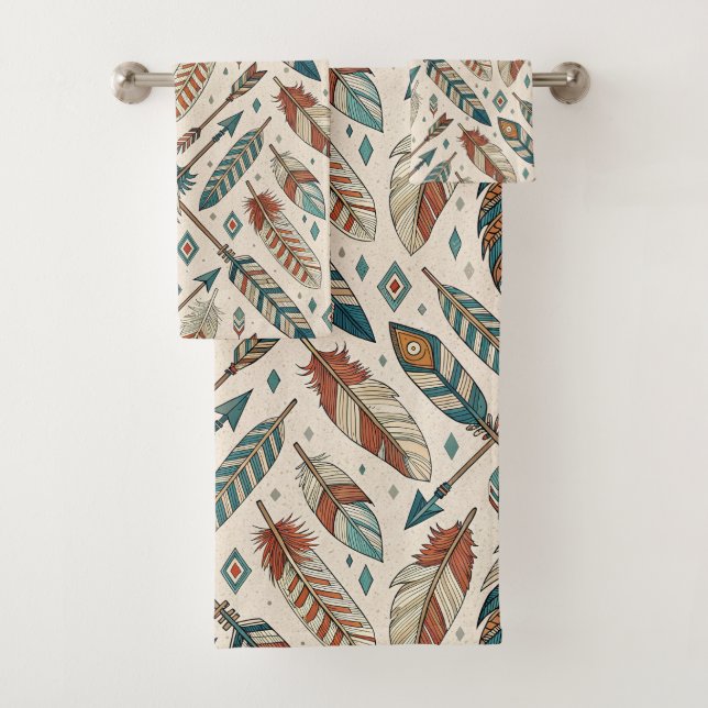 Conjunto De Toalhas Tribal Bath Towel Native Arrows and Feather Motif (Insitu)
