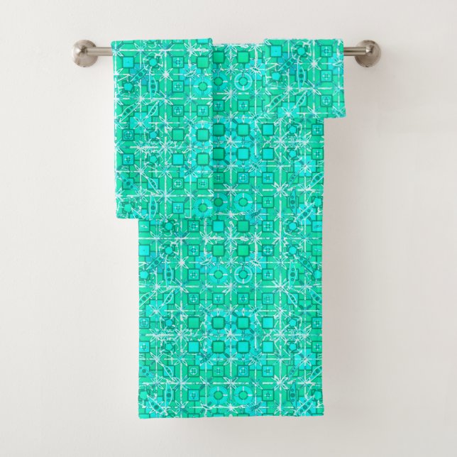 Conjunto De Toalhas Tribal Batik - aqua e turquesa com branco (Insitu)
