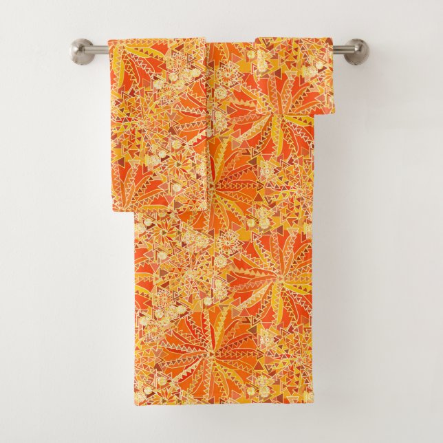 Conjunto De Toalhas Tribal Mandala Impressão, Orange e Mostarda Dourad (Insitu)