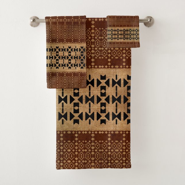Conjunto De Toalhas Tribal Rich Brown Mudcloth (Insitu)