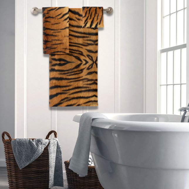 Conjunto De Toalhas Tribal selva de peles com animais Tigre Impressão (Tribal jungle animal fur Tiger Print Bath Towel Set)