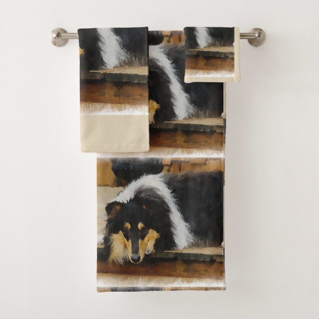Conjunto De Toalhas Tricolor Rough Collie Art (Insitu)
