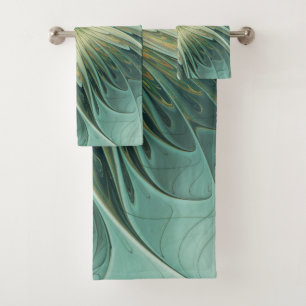 Conjunto De Toalhas Trigo abstrato moderno de turquesa da flor da