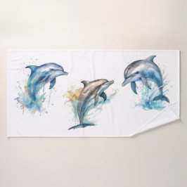 Conjunto De Toalhas Trio de golfinhos de aquarela