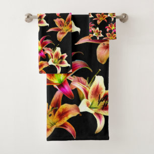Conjunto De Toalhas Trio Elegante de Dayllírios Amarelos Rosa Floral