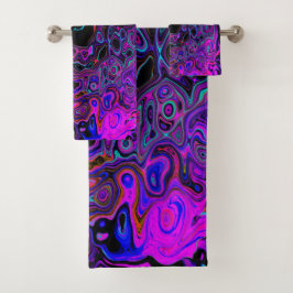 Conjunto De Toalhas Tripante Preto e Magenta Líquido Remoinho Retro