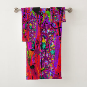 Conjunto De Toalhas Trippy Abstrato Rainbow Oriental Lily Flowers