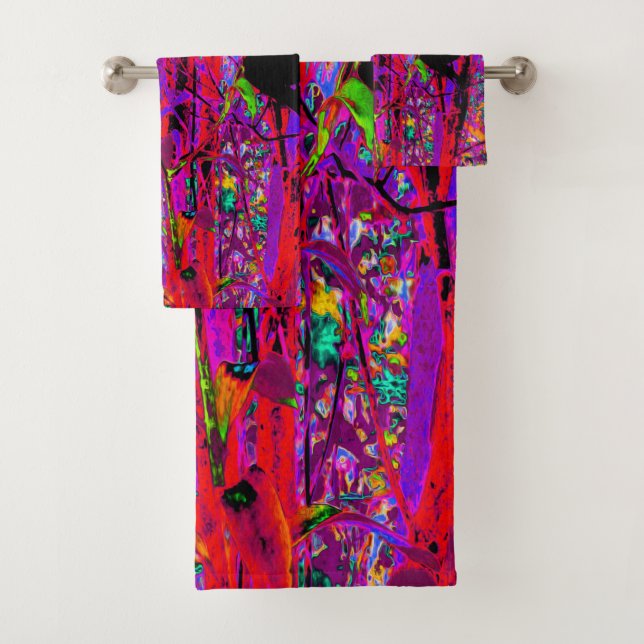 Conjunto De Toalhas Trippy Abstrato Rainbow Oriental Lily Flowers (Insitu)