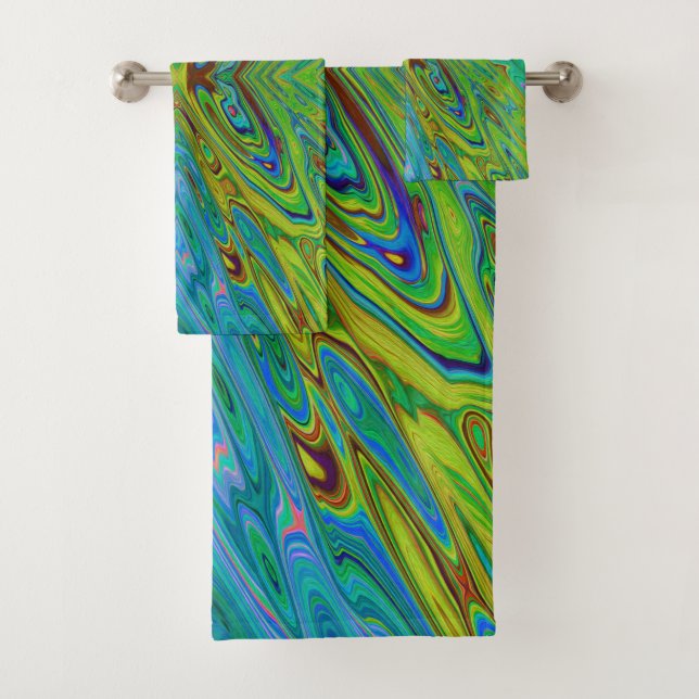 Conjunto De Toalhas Trippy Chartreuse e Blue Abstrato Butterfly (Insitu)