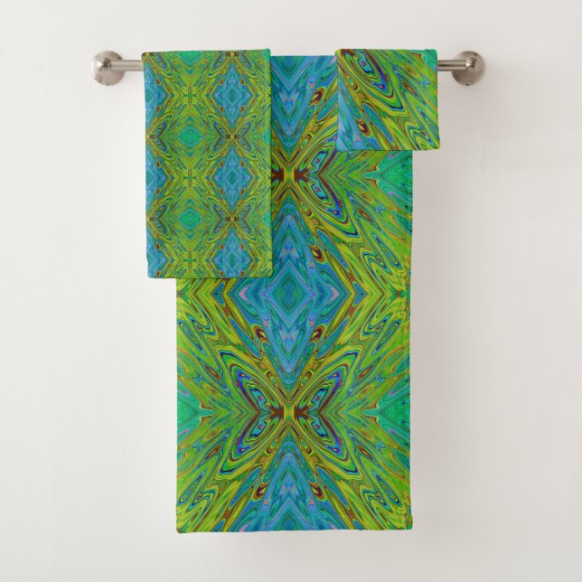 Conjunto De Toalhas Trippy Chartreuse e Blue Abstrato Butterfly (Insitu)