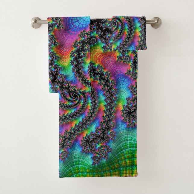 Conjunto De Toalhas Trippy Hippie Psychedelic Rainbow Spiral Fractal (Insitu)
