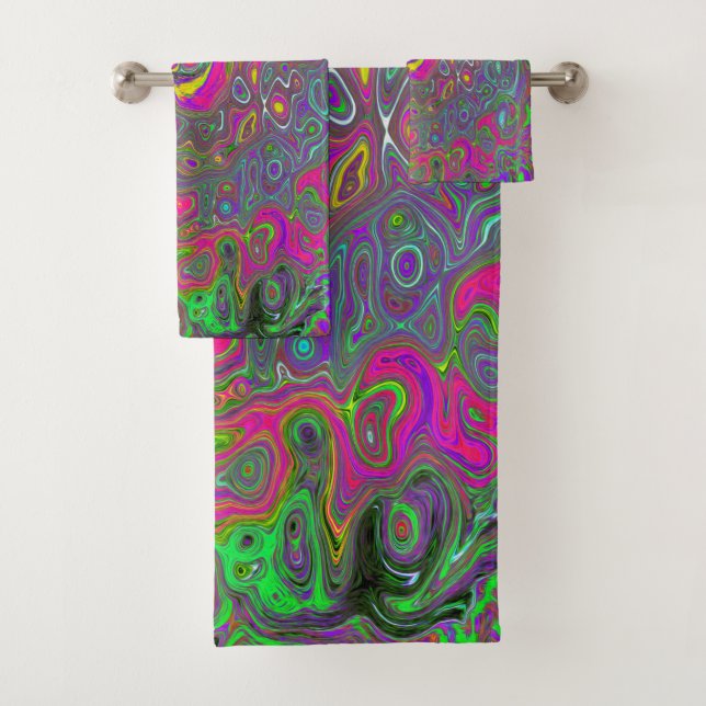 Conjunto De Toalhas Trippy Hot Pink Abstrato Retro Liquid Swirl (Insitu)