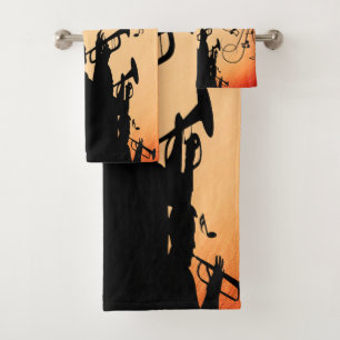 Conjunto De Toalhas Trompet Section Jazz Music Orange Rust