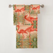 Conjunto de Toalhas Tropicais Flamingos