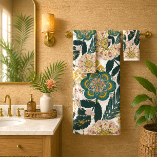 Conjunto De Toalhas Tropical Boho Greenery Floral