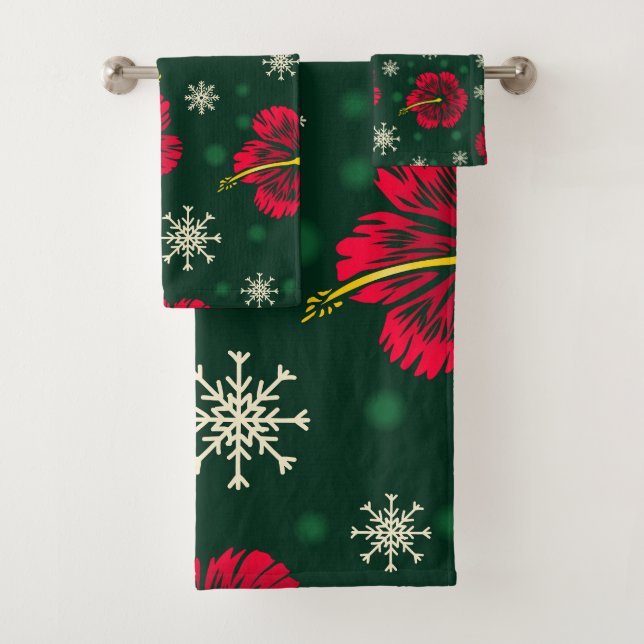 Conjunto De Toalhas Tropical Floral Hibiscus Snowflakes Natal | (Insitu)