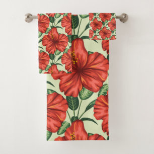 Conjunto De Toalhas Tropical floral seamless pattern red flowers