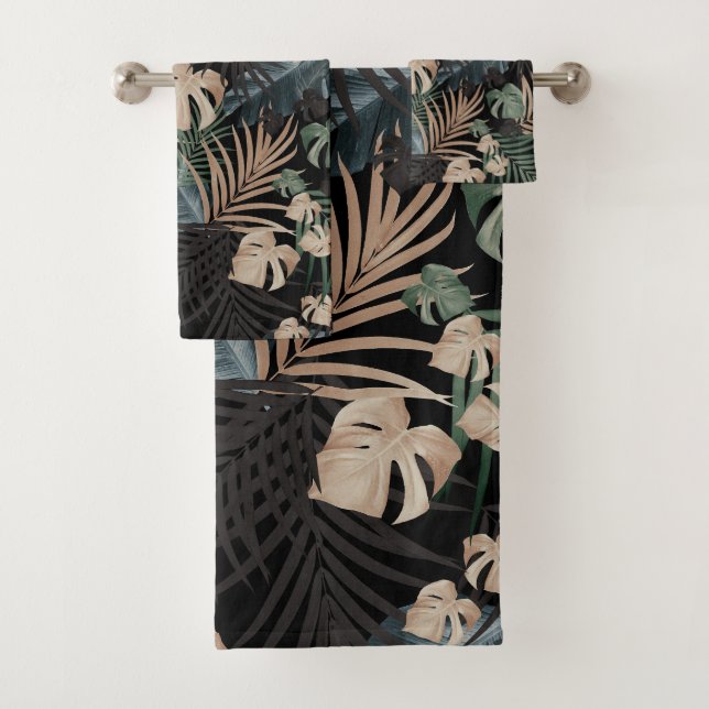 Conjunto De Toalhas Tropical Jungle Night Leaves 13 - Repetindo (Insitu)