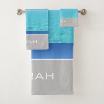Tropical Ocean Beach Grey Monogram Bathroom