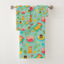Conjunto De Toalhas Tropical Summer Cats Bath Towel Set