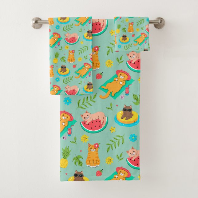 Conjunto De Toalhas Tropical Summer Cats Bath Towel Set (Insitu)
