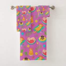 Conjunto De Toalhas Tropical Summer Cats Bath Towel Set