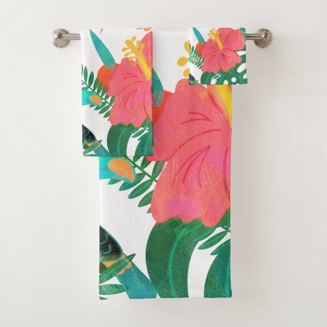 Conjunto De Toalhas Tropical Vibes Folhas Florais Chic Verão (Insitu)