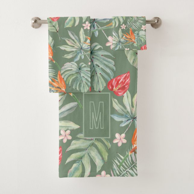 Conjunto De Toalhas Tropics Flower and Foliage Fantasy com Monograma (Insitu)